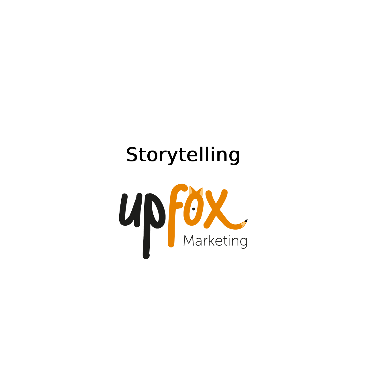 Text: Storytelling; Kachel für die Marketing-Tipps von Upfox Marketing mit integriertem Logo