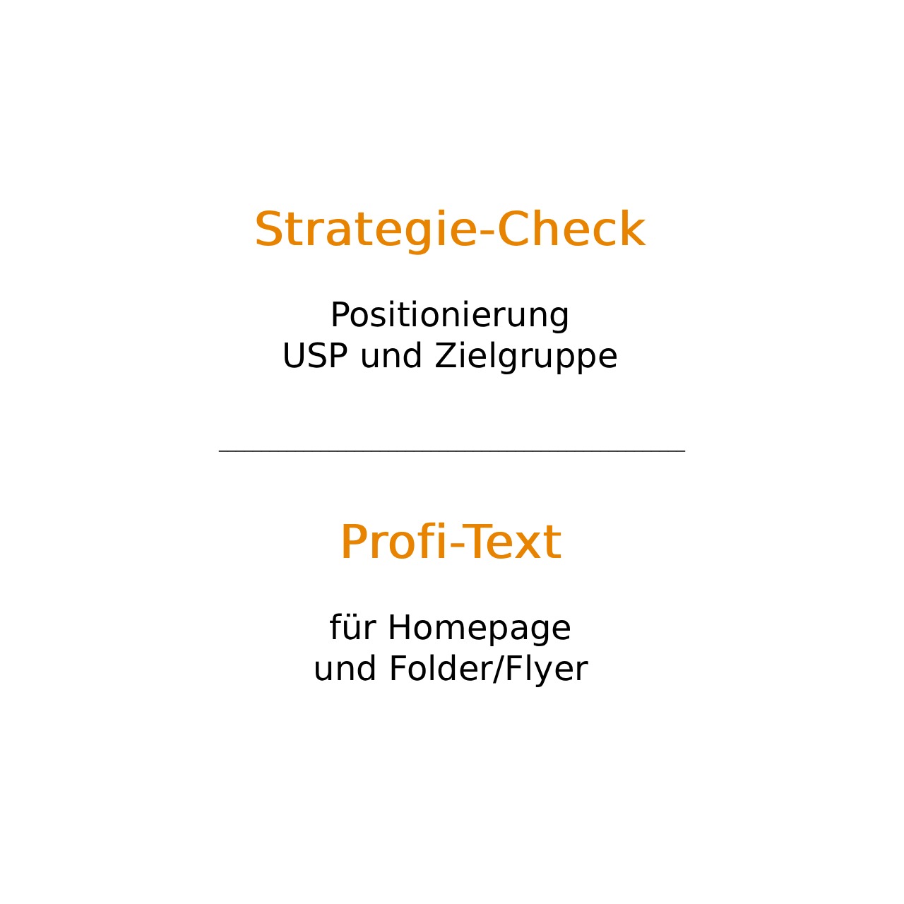 Leistungen von Upfox Marketing - Werbetexte für EPU und KMU, Text für den Beitrag "Homepage und Drucksorten": Strategie-Check - Positionierung, USP und Zielgruppe; Profi-Text für Homepage und Folder/Flyer